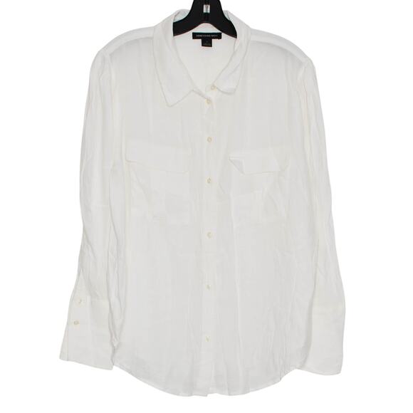 Something Navy Top Minimalist Coastal Preppy Classic Scandi Button Up White XL - Picture 1 of 5